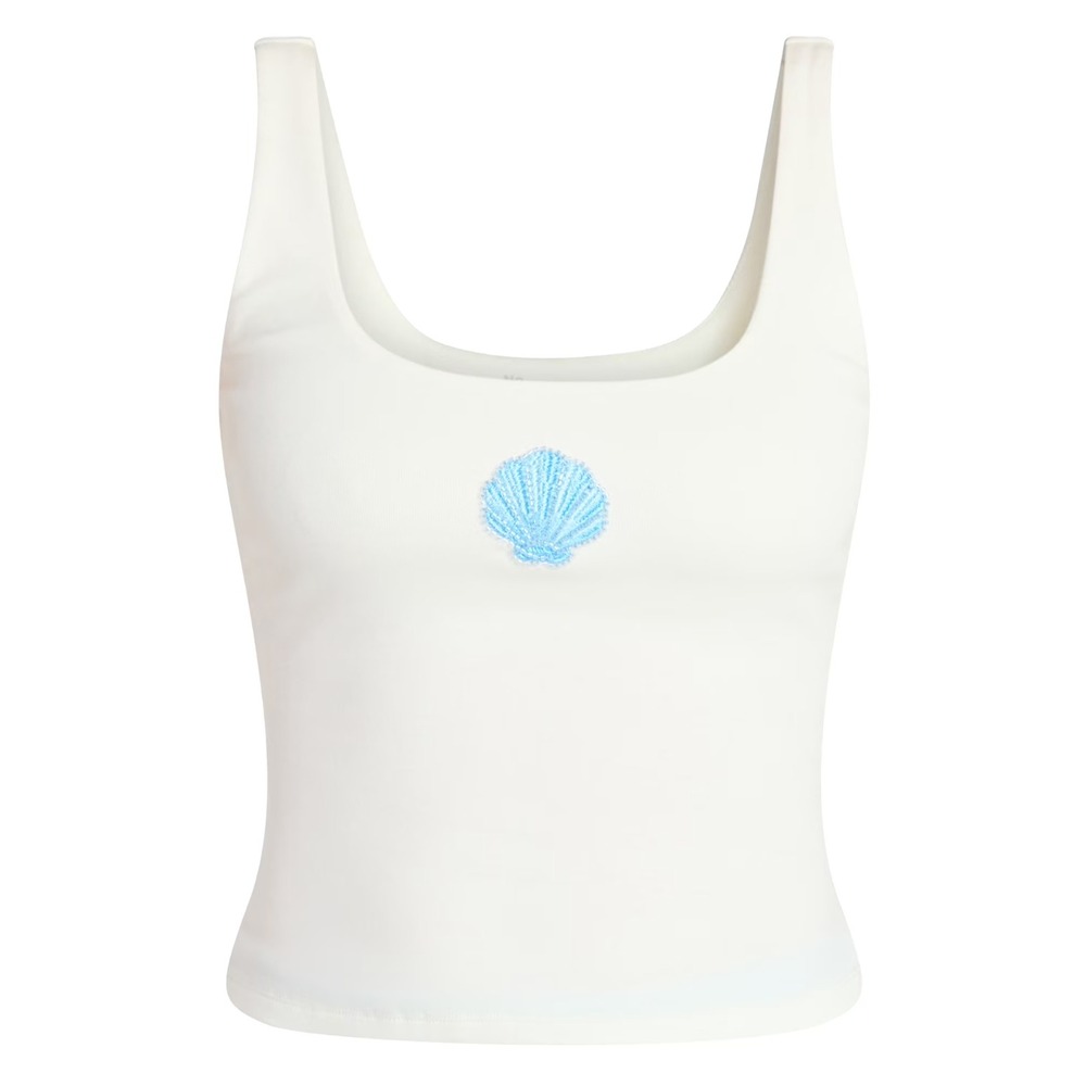 No Boundaries Beaded Embellished Shell Scoop Neck Tank Top Creme Women's M Beach